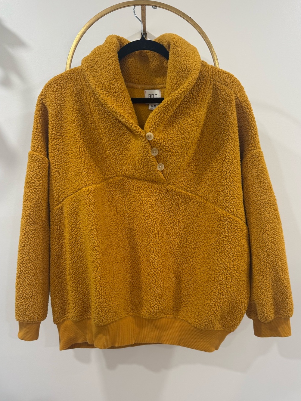 BDG Mustard Teddy Sherpa Pullover Jacket